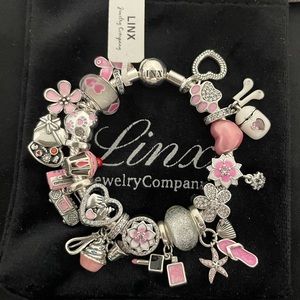 Linx Snake Chain Bracelet with Pink Girly Themed Charms